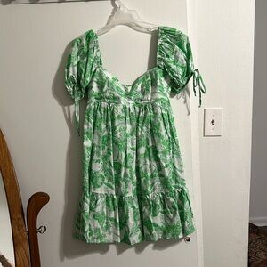 GREEN & WHITE BABY DOLL DRESS